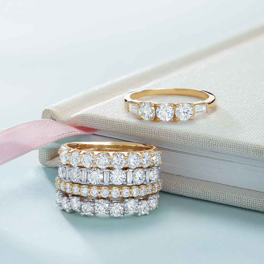 Stackable diamond bands with ethically sourced stones