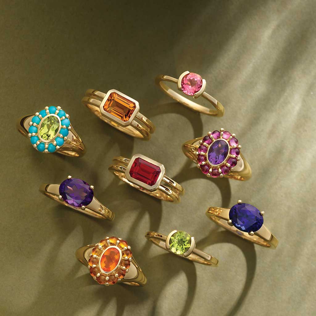 Bold gemstone cocktail ring in 14K gold with oversized amethyst, handcrafted in the USA from recycled metals and ethically sourced stones.