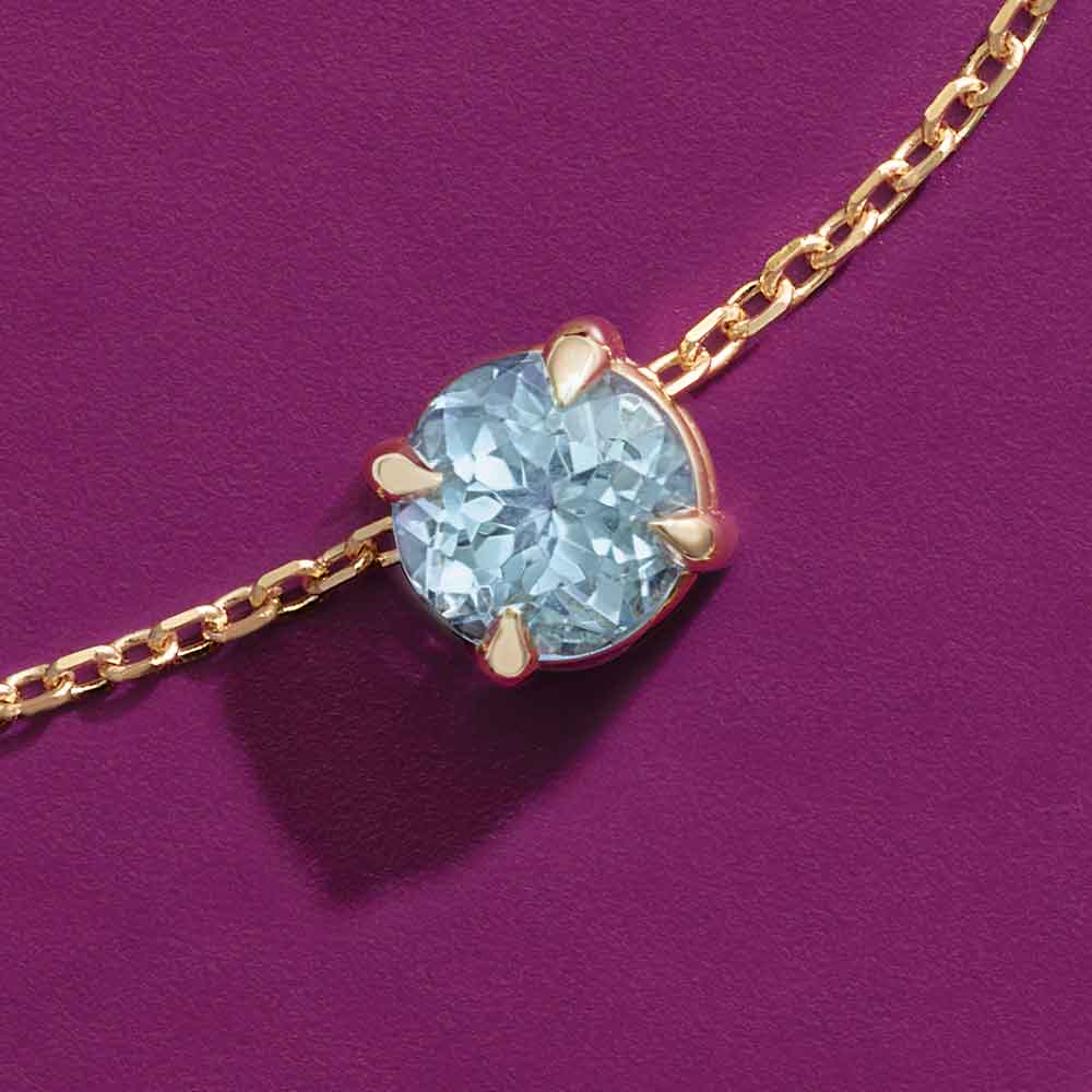 Aquamarine necklace pendant in recycled gold, March birthstone