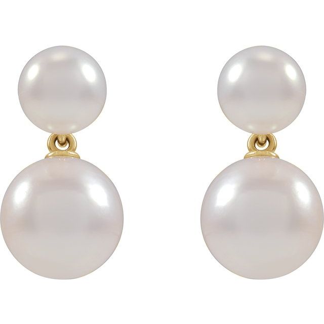 14K Yellow Cultured White Freshwater Pearl Earrings