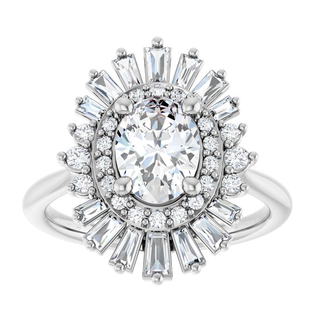 14K White 8x6 mm Oval 3/4 CTW Natural Diamond Semi-Set Halo-Style Engagement Ring