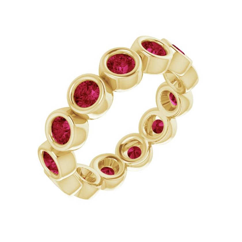 Full bezel ruby ring in solid yellow gold, 2 carats total, artisan-crafted