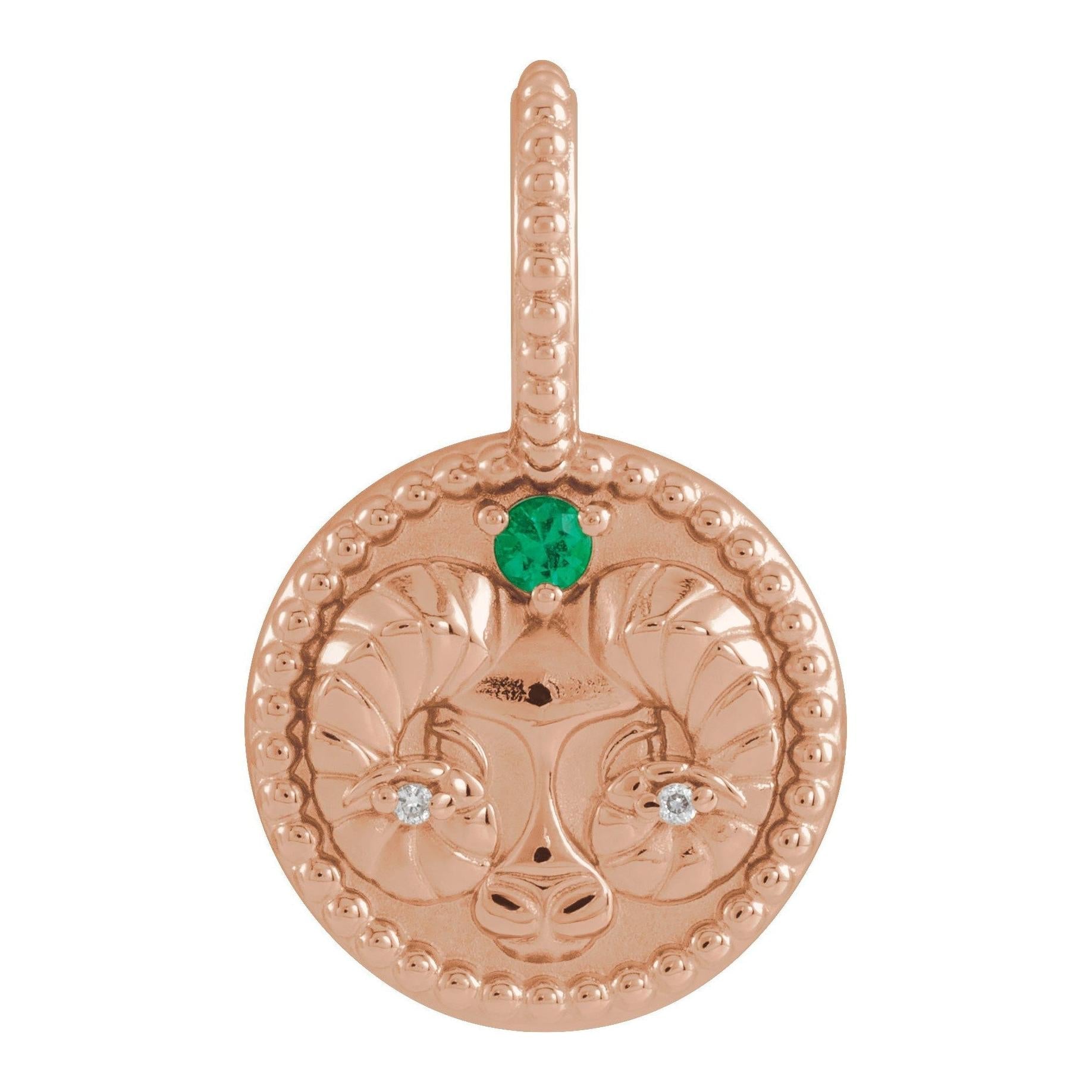 Aries zodiac disc charm in 14K rose gold, a minimalist astrological statement piece.