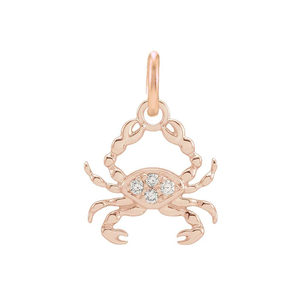 Cancer zodiac charm in 14K rose gold with .01ct diamond