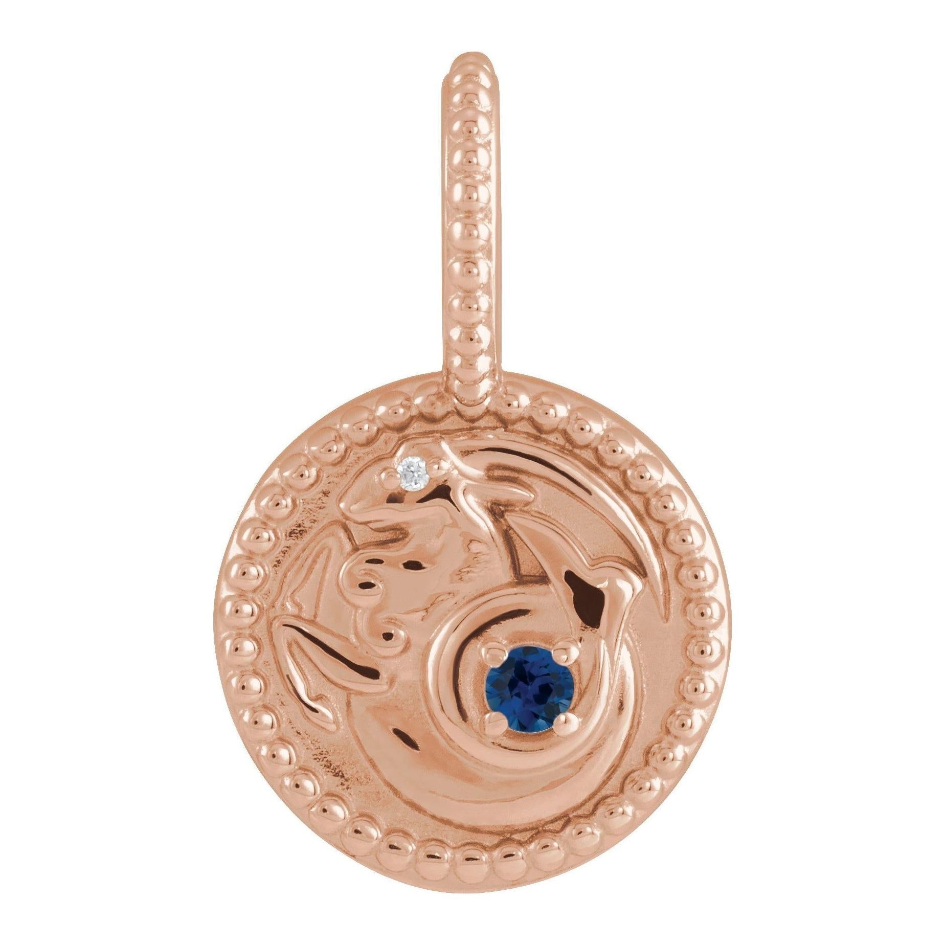 14K rose gold medallion charm showcasing the Capricorn zodiac constellation design.