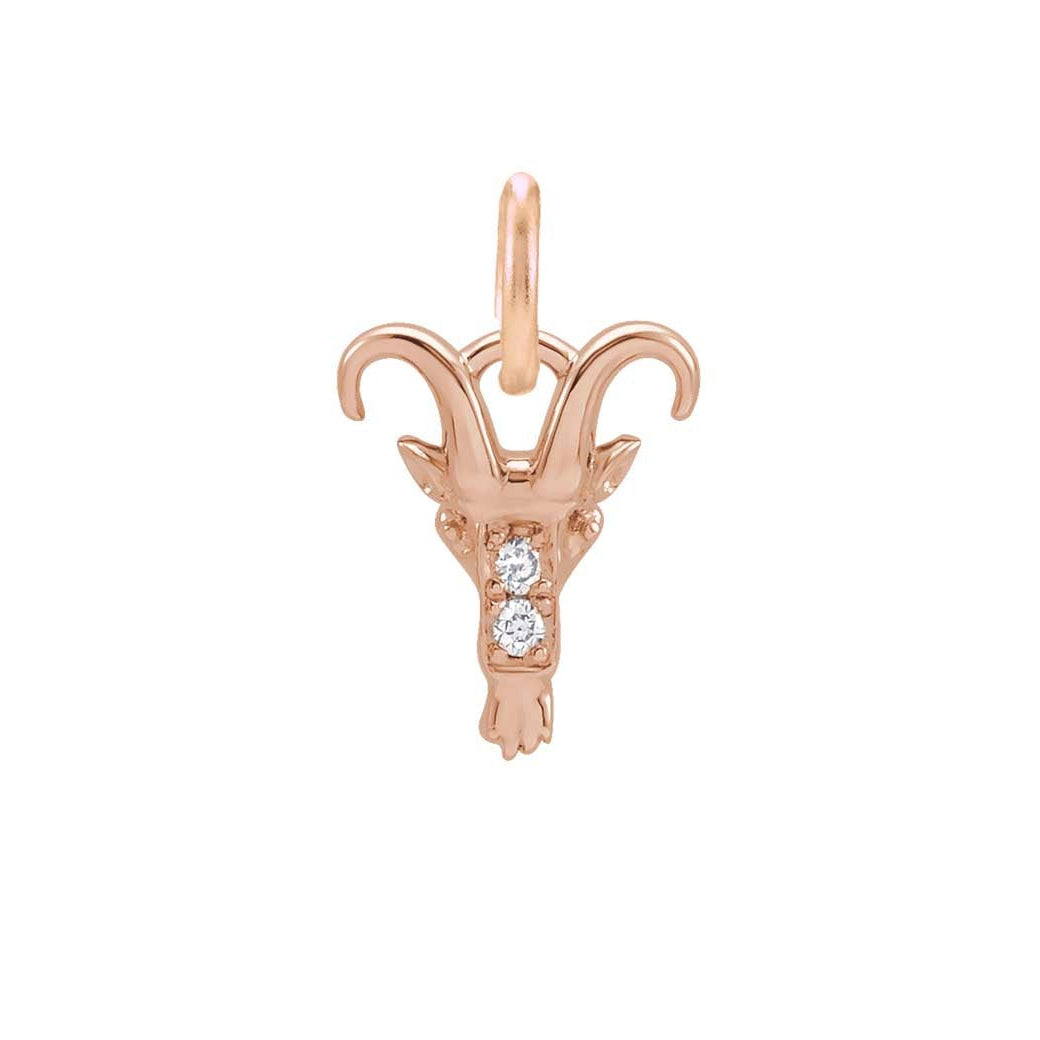 Capricorn zodiac charm in 14K rose gold with .01ct diamond