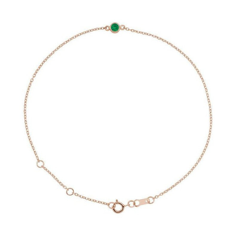 14K rose gold Emerald bracelet, 14K rose gold Emerald birthstone bracelet, 14K rose gold Emerald gemstone bracelet