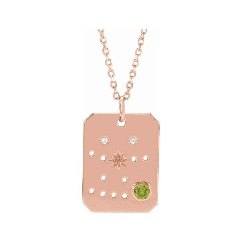Gemini constellation necklace in 14K rose gold, featuring a minimalist star pattern.