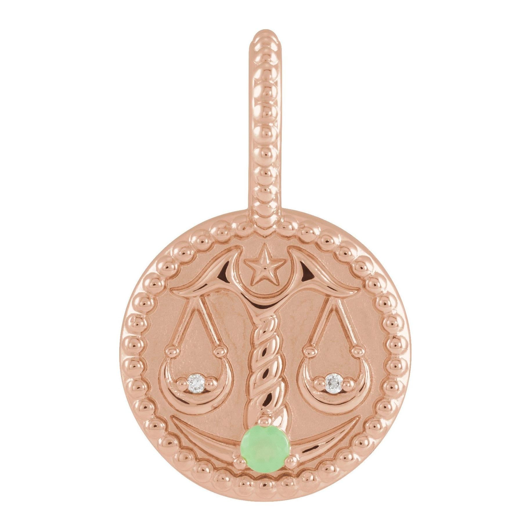 14K rose gold zodiac medallion with Libra symbol—ideal for birth chart jewelry.