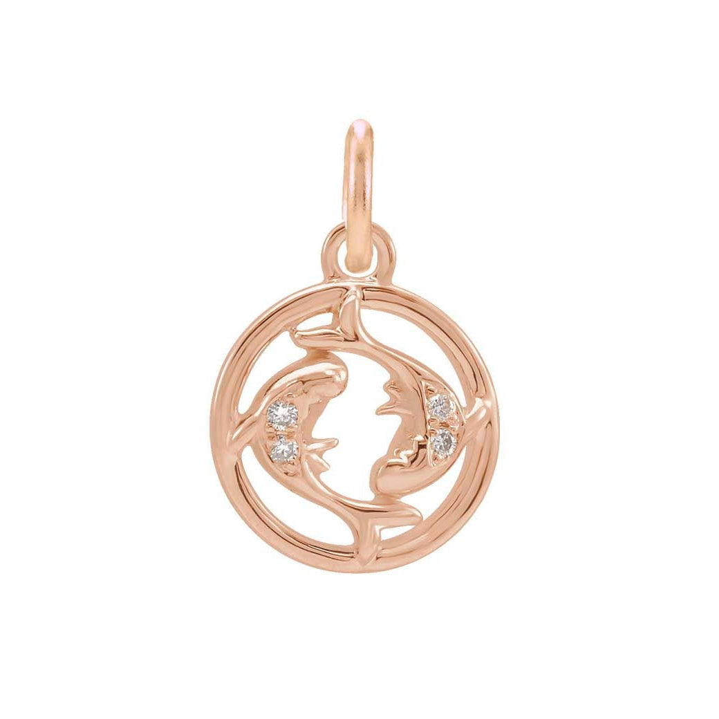 Celestial Pisces pendant charm crafted in gold with natural diamond accents