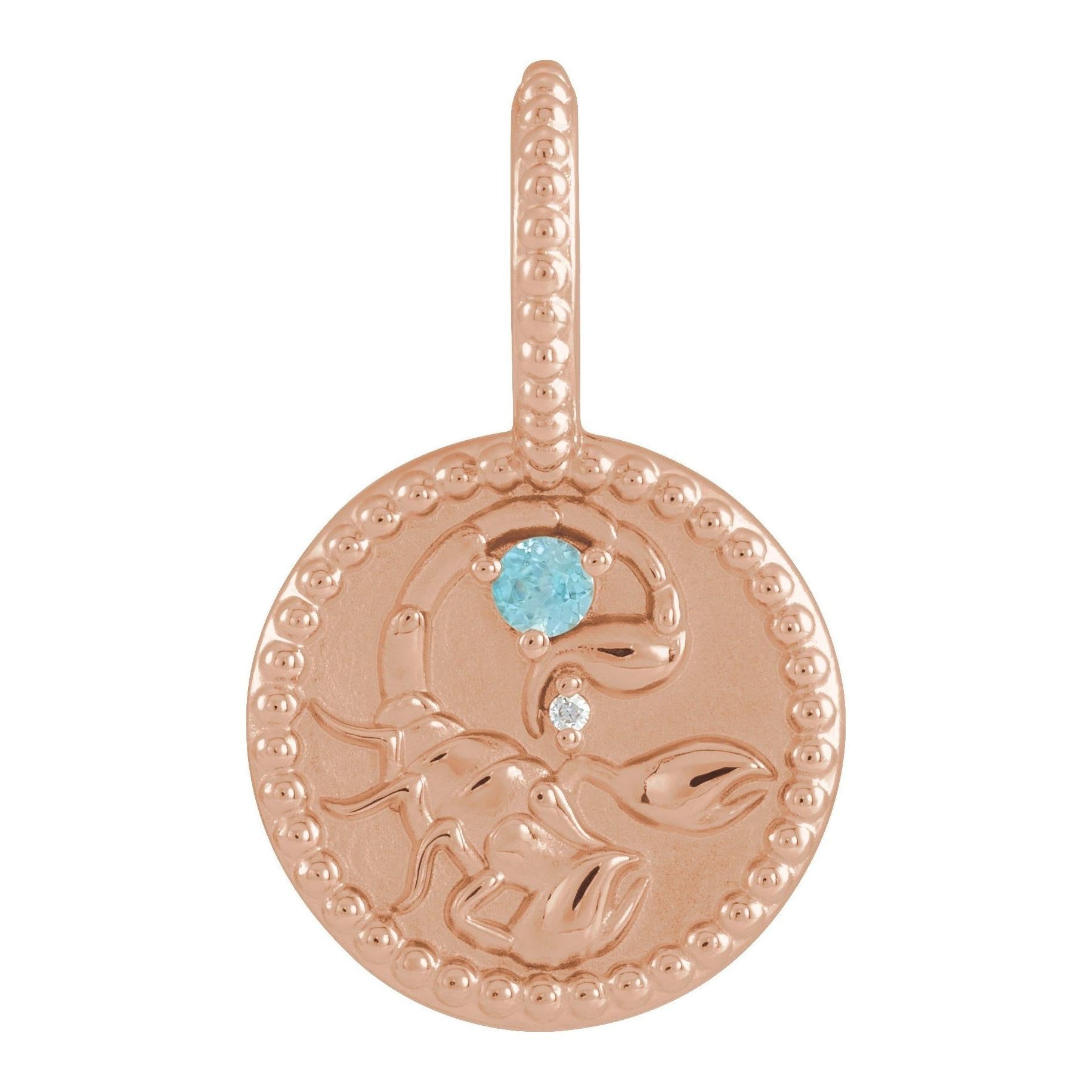 14K rose gold zodiac medallion with Scorpio symbol—ideal for birth chart jewelry.