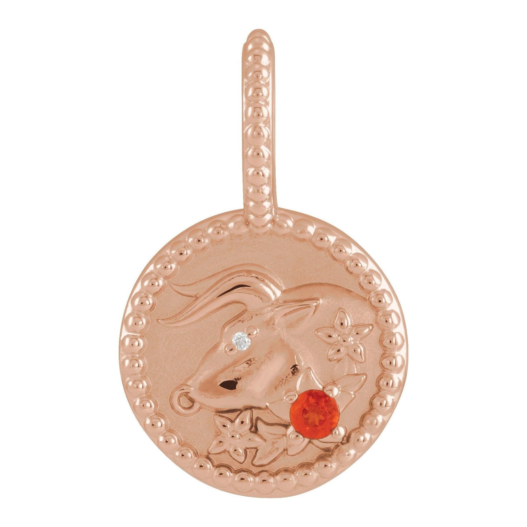 Taurus zodiac disc charm in 14K rose gold, a minimalist astrological statement piece.