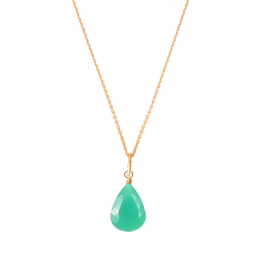 Fine chrysoprase pendant necklace in solid 14K rose gold