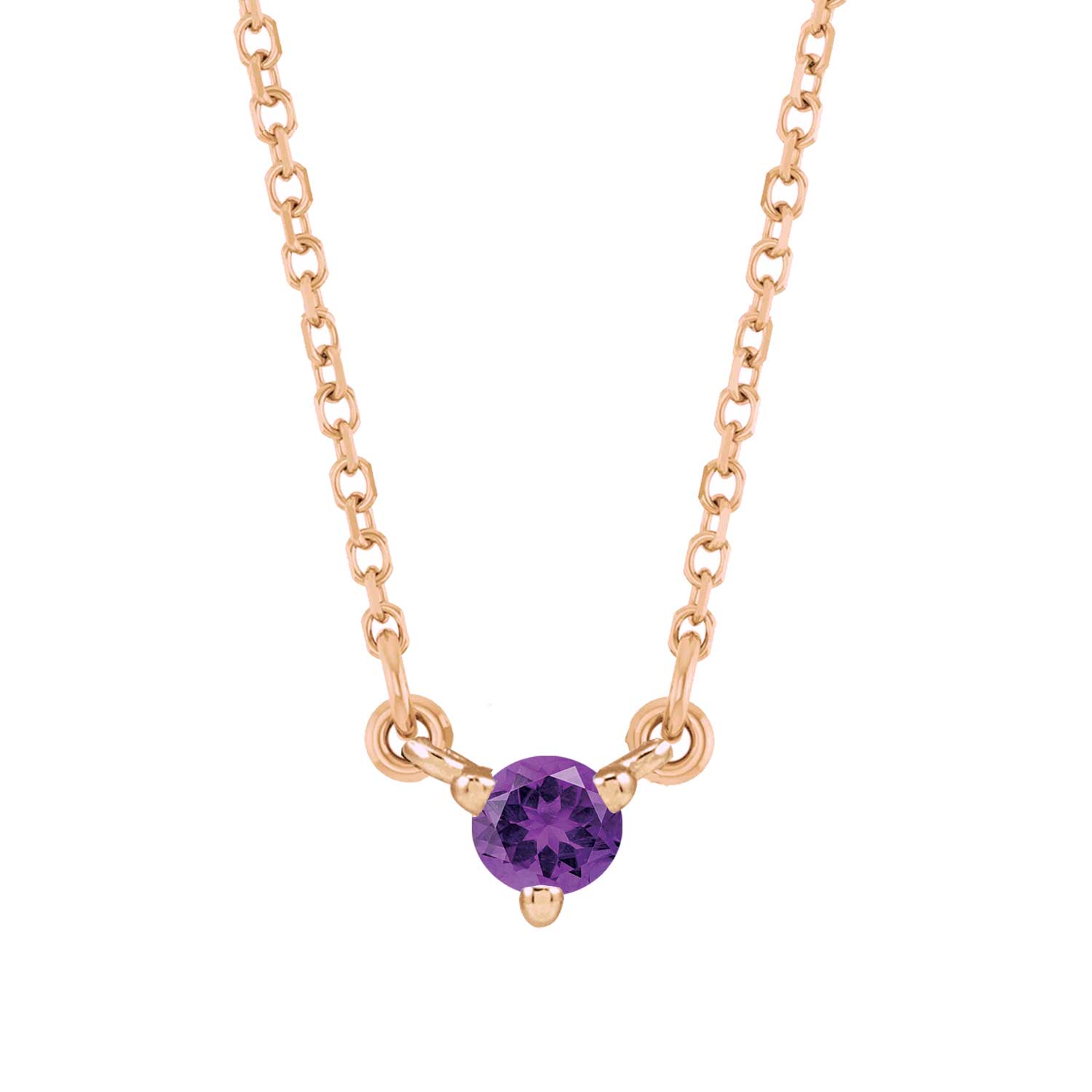 Tiny birthstone pendant in 14K rose gold with a faceted amethyst center for subtle sparkle.