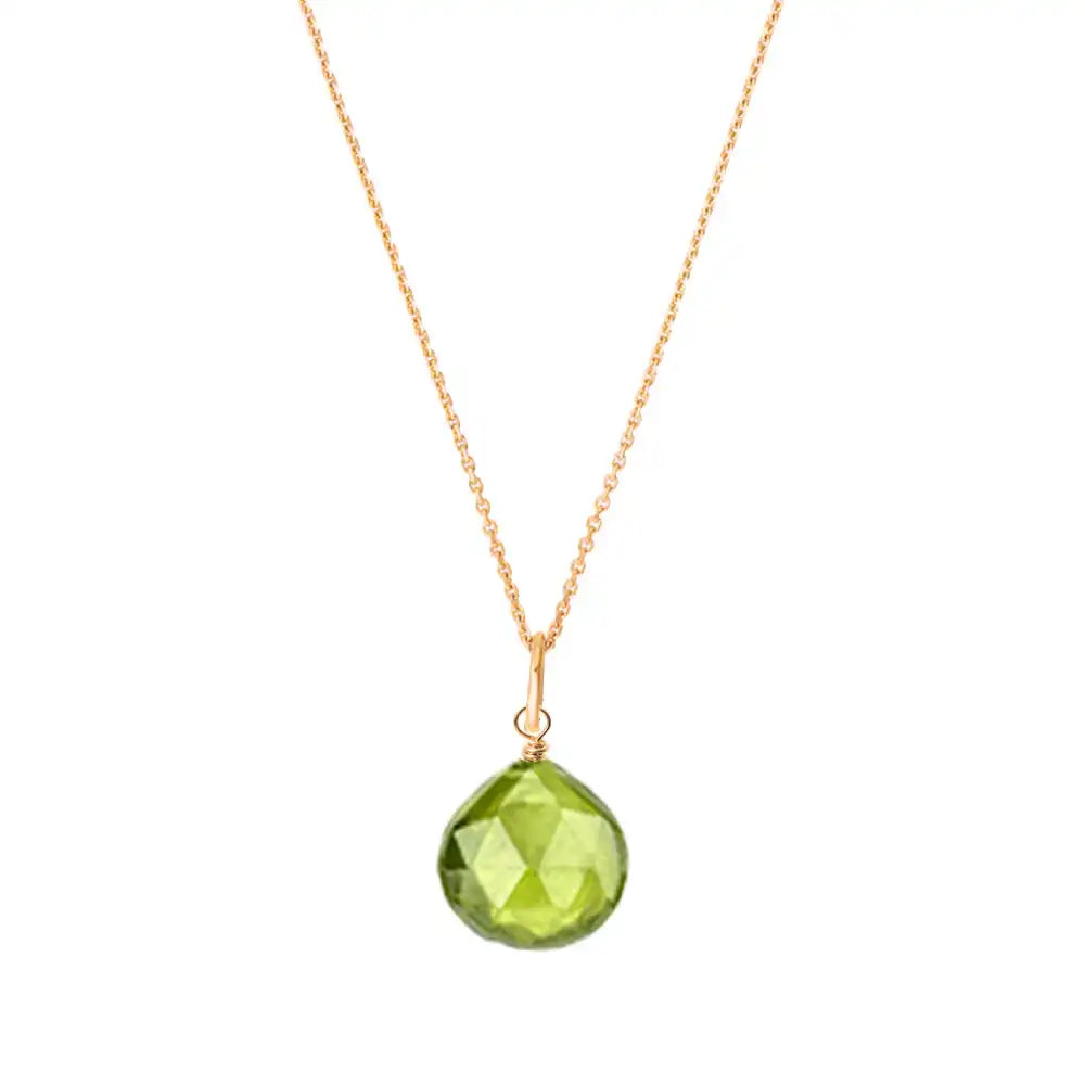14K rose gold peridot necklace with vivid green gemstone