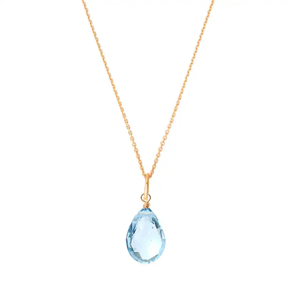 Swiss Blue Topaz drop necklace in 14K gold, gift-ready packaging