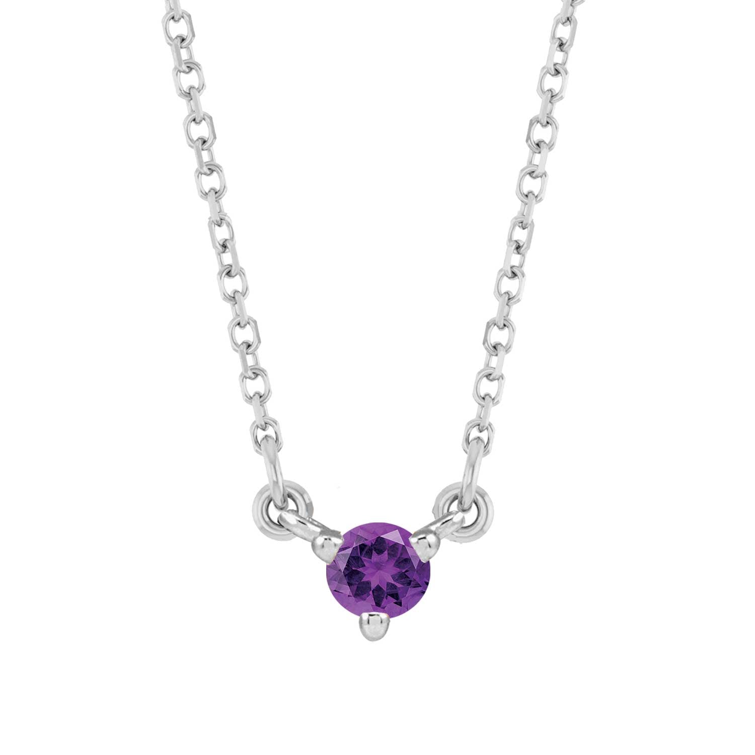 Handcrafted 14K white gold necklace showcasing a brilliant amethyst gemstone accent.