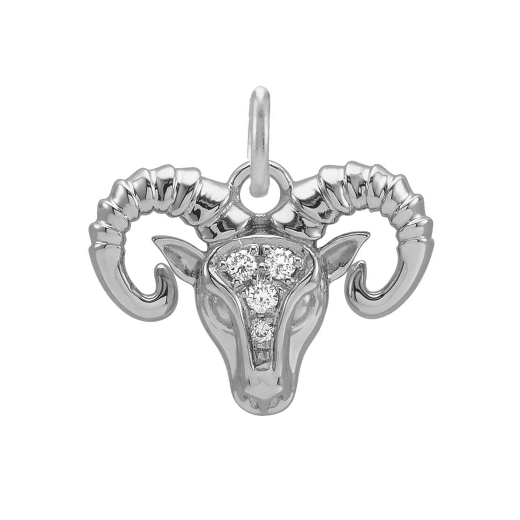 Aries zodiac charm in 14K white gold with .01ct diamond