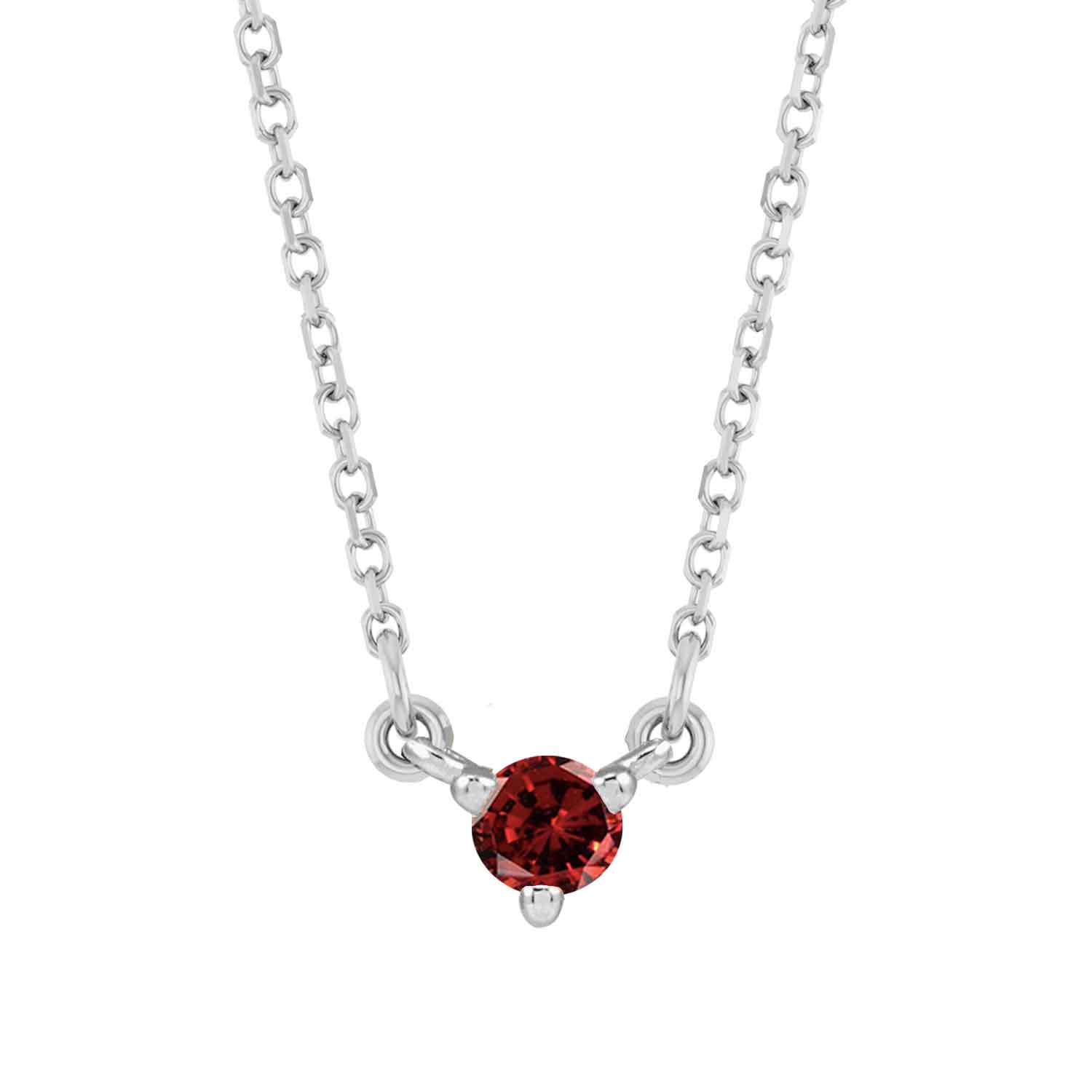 14K white gold-Garnet-Solitaire-Necklace-Lovely-Birthstone-Necklace
