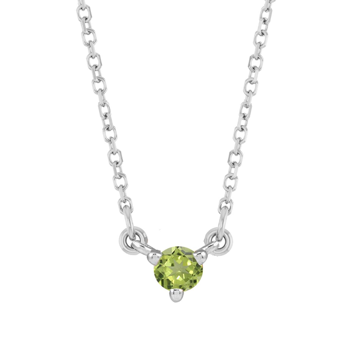 Tiny peridot necklace in 14K white gold, delicate and dainty for everyday wear.