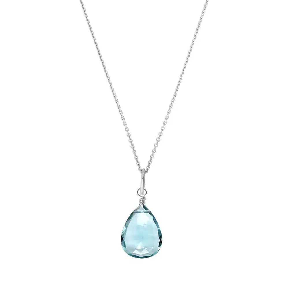 Aquamarine drop necklace in 14K gold, gift-ready packaging variant--14K-white-gold variant--Aquamarine