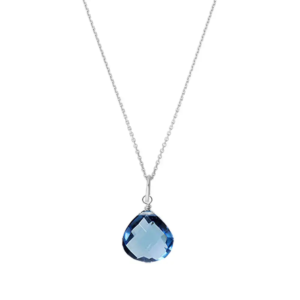 14K white gold London blue topaz necklace with rich blue gemstone variant--14K-white-gold variant--London-Topaz