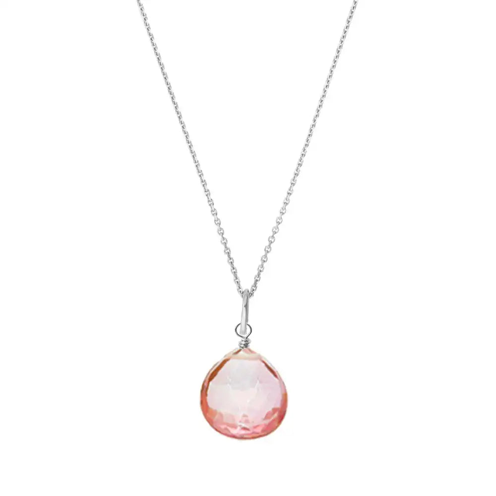 Pink Topaz drop necklace in 14K gold, on white background variant--14K-white-gold variant--Pink-Topaz