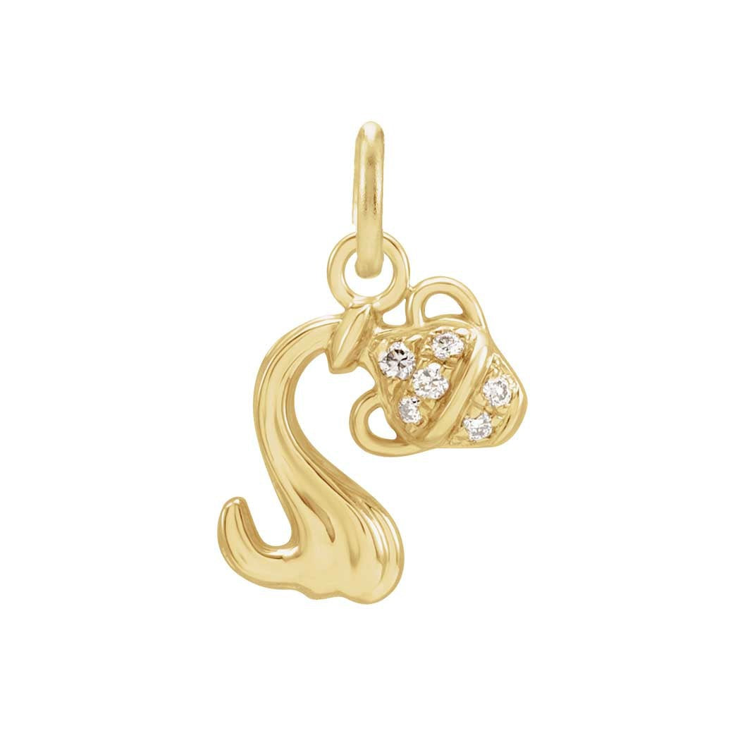 Delicate Aquarius astrology charm featuring tiny diamonds and gold