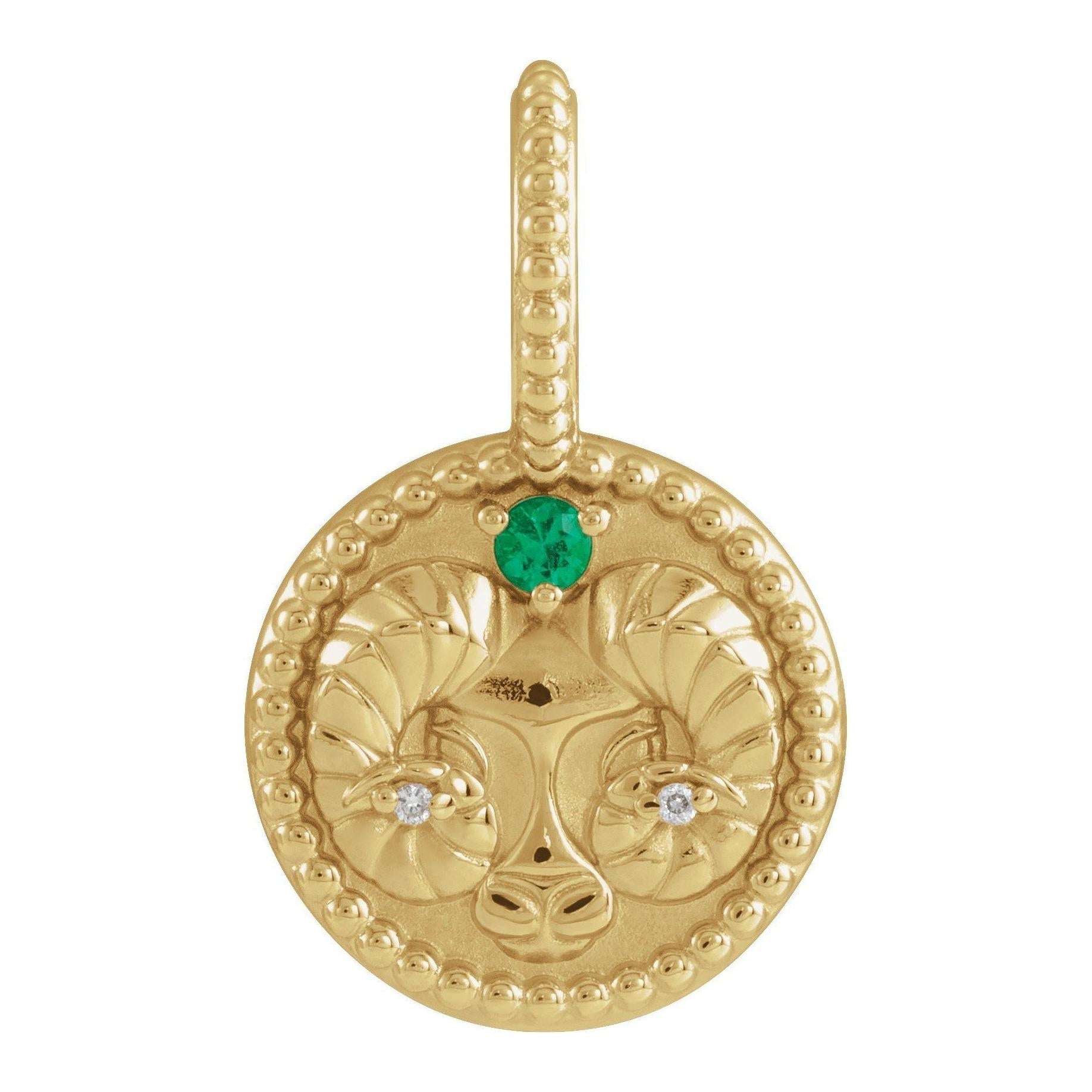 Celestial Aries charm medallion in 14K yellow gold, engraved for a personalized touch.