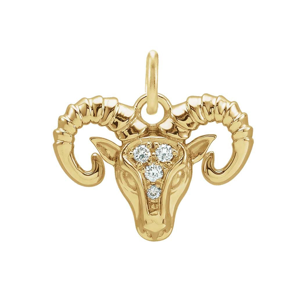Delicate Aries astrology charm featuring tiny diamonds and gold finish