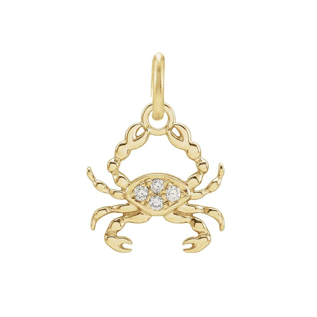 Cancer zodiac charm in 14K gold with pavé diamond detailing
