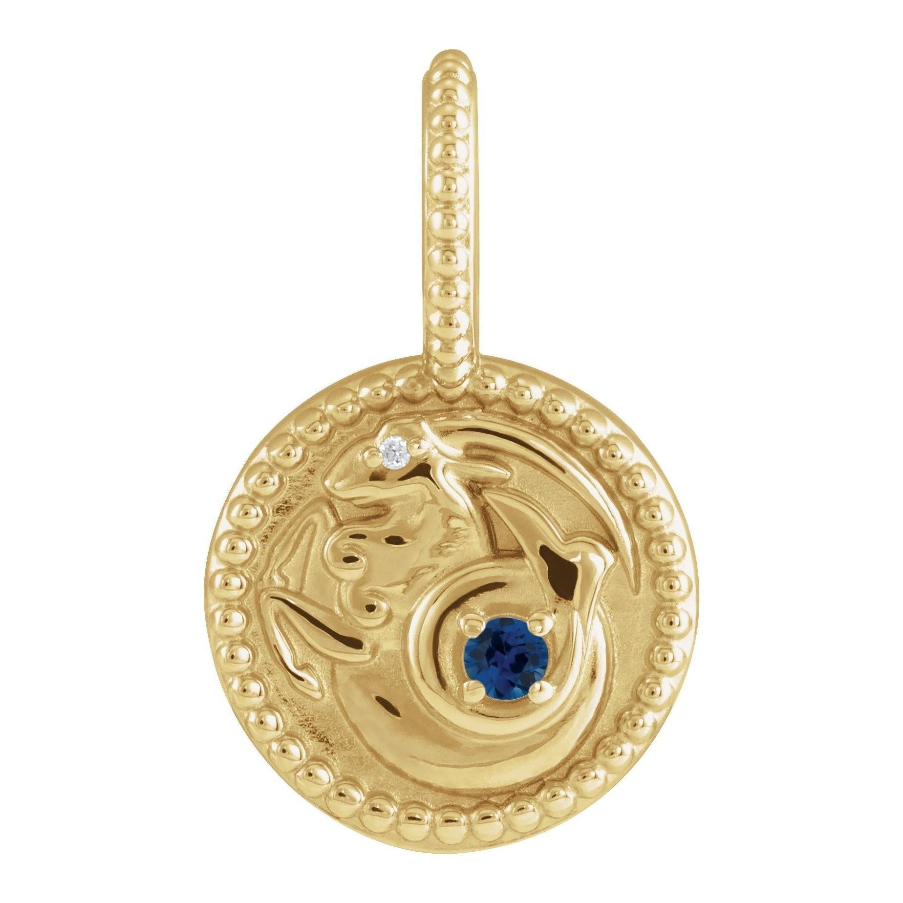 14K yellow gold zodiac medallion with Capricorn symbol—ideal for birth chart jewelry.