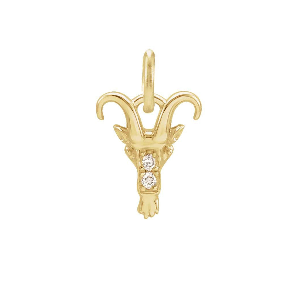 Delicate Capricorn astrology charm featuring tiny diamonds and gold