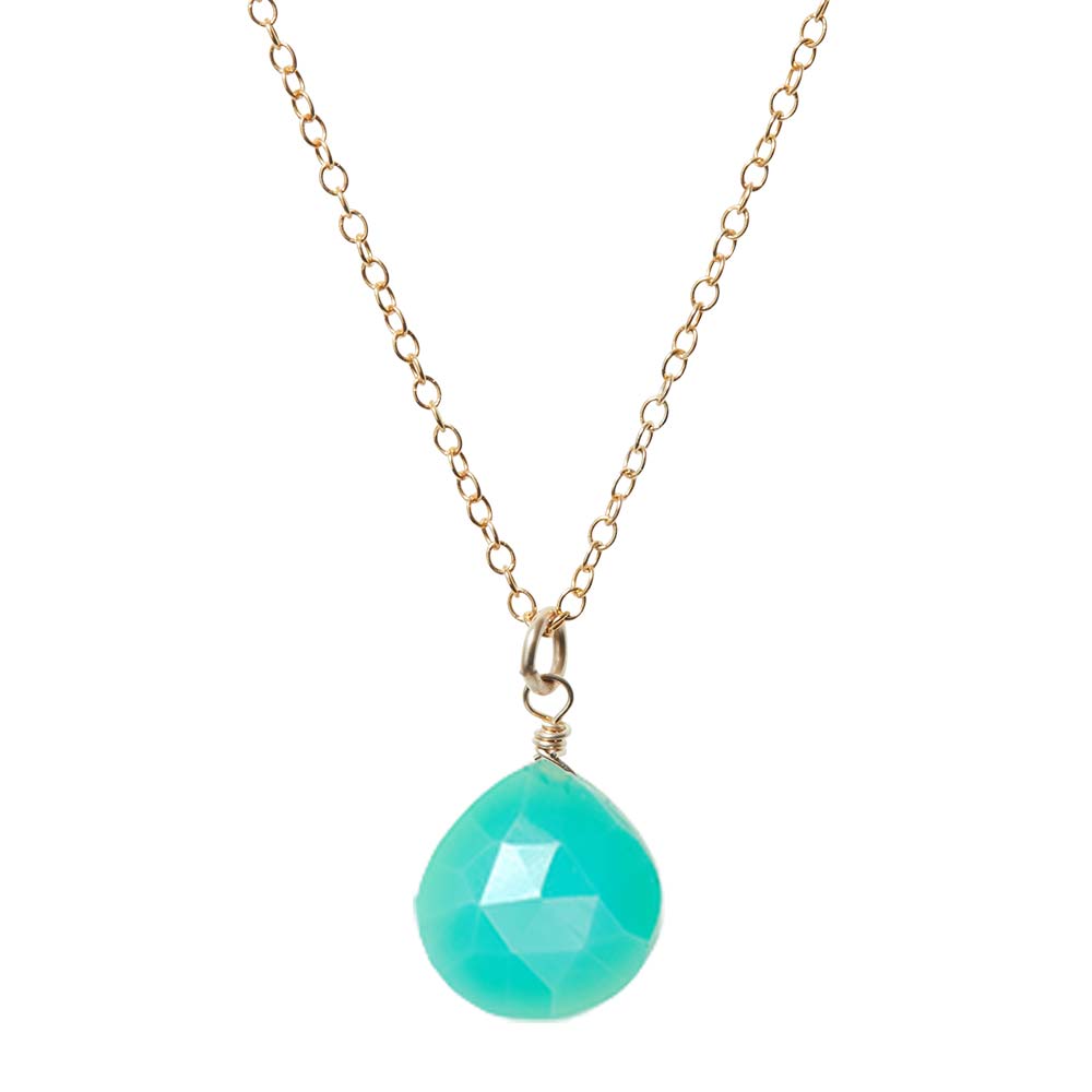 14K yellow gold Chrysoprase necklace, 14K yellow gold Chrysoprase gemstone necklace, 14K yellow gold Chrysoprase birthstone necklace