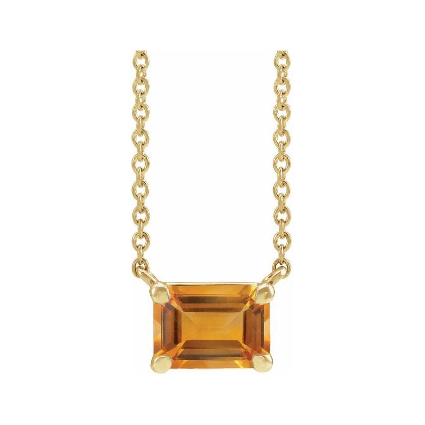 Elegant emerald-cut citrine pendant in 14K white gold—refined birthstone necklace with timeless appeal