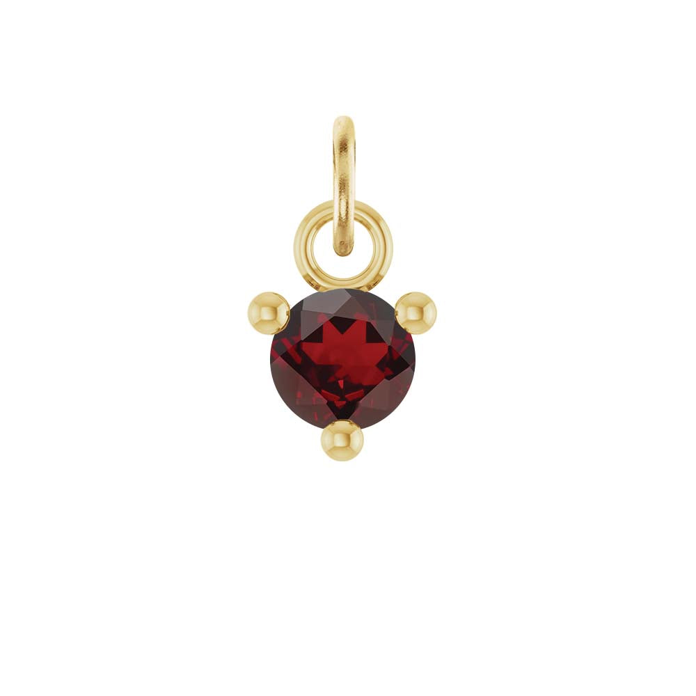 January birthstone charm with natural garnet in 14K gold prong setting