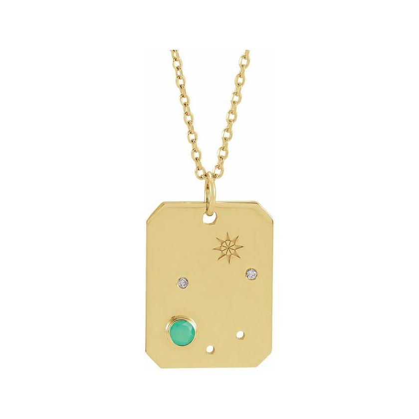 14K yellow gold necklace with dotted star pattern forming the Libra constellation design.