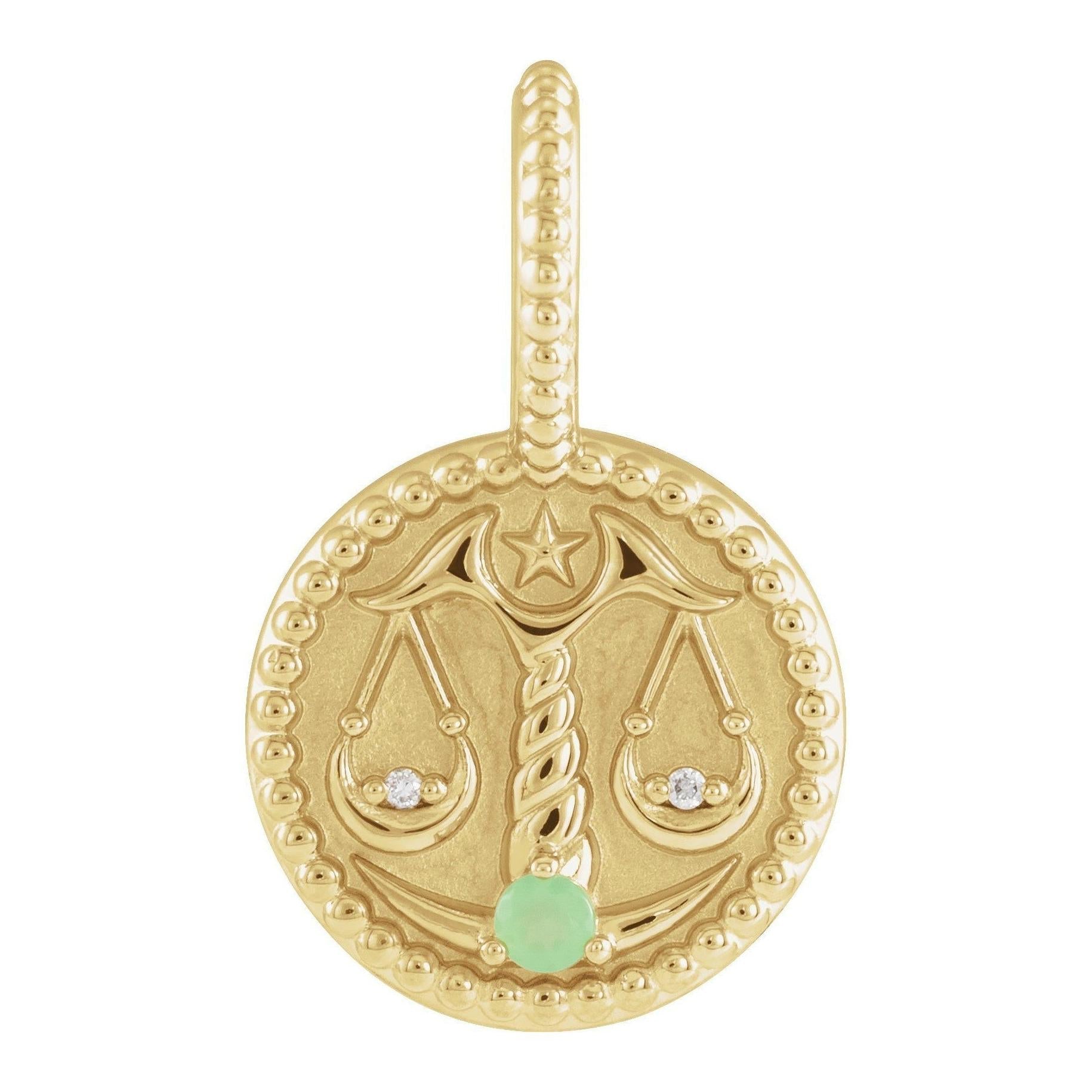 Libra zodiac disc charm in 14K yellow gold, a minimalist astrological statement piece.