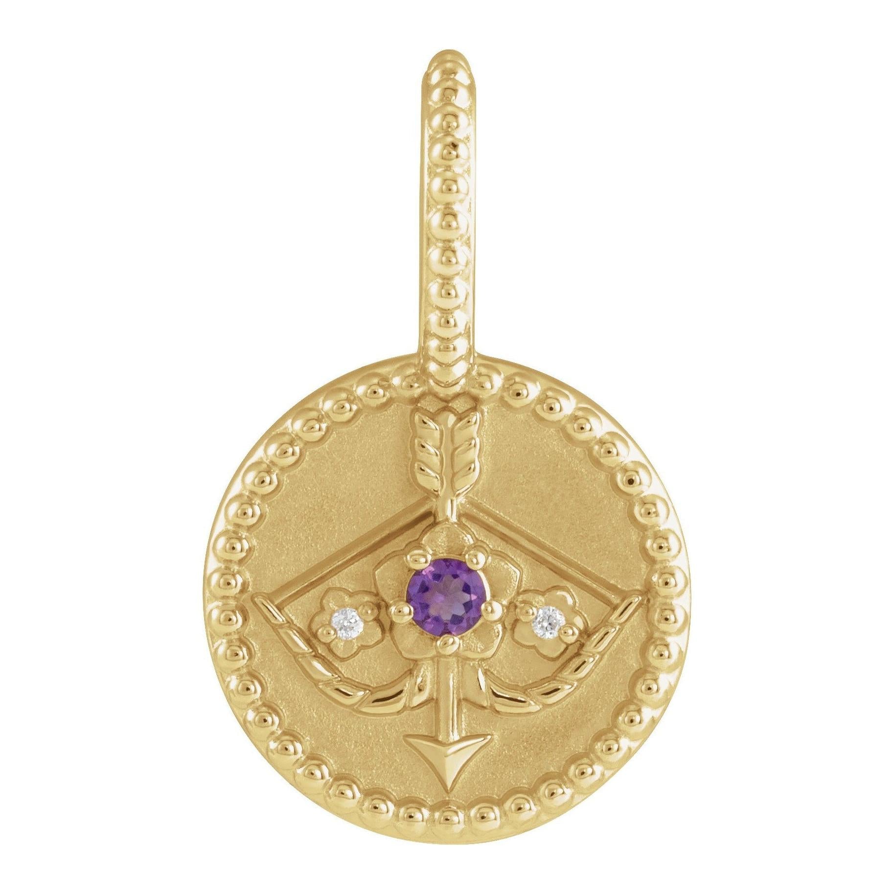 14K yellow gold medallion charm showcasing the Sagittarius zodiac constellation design.