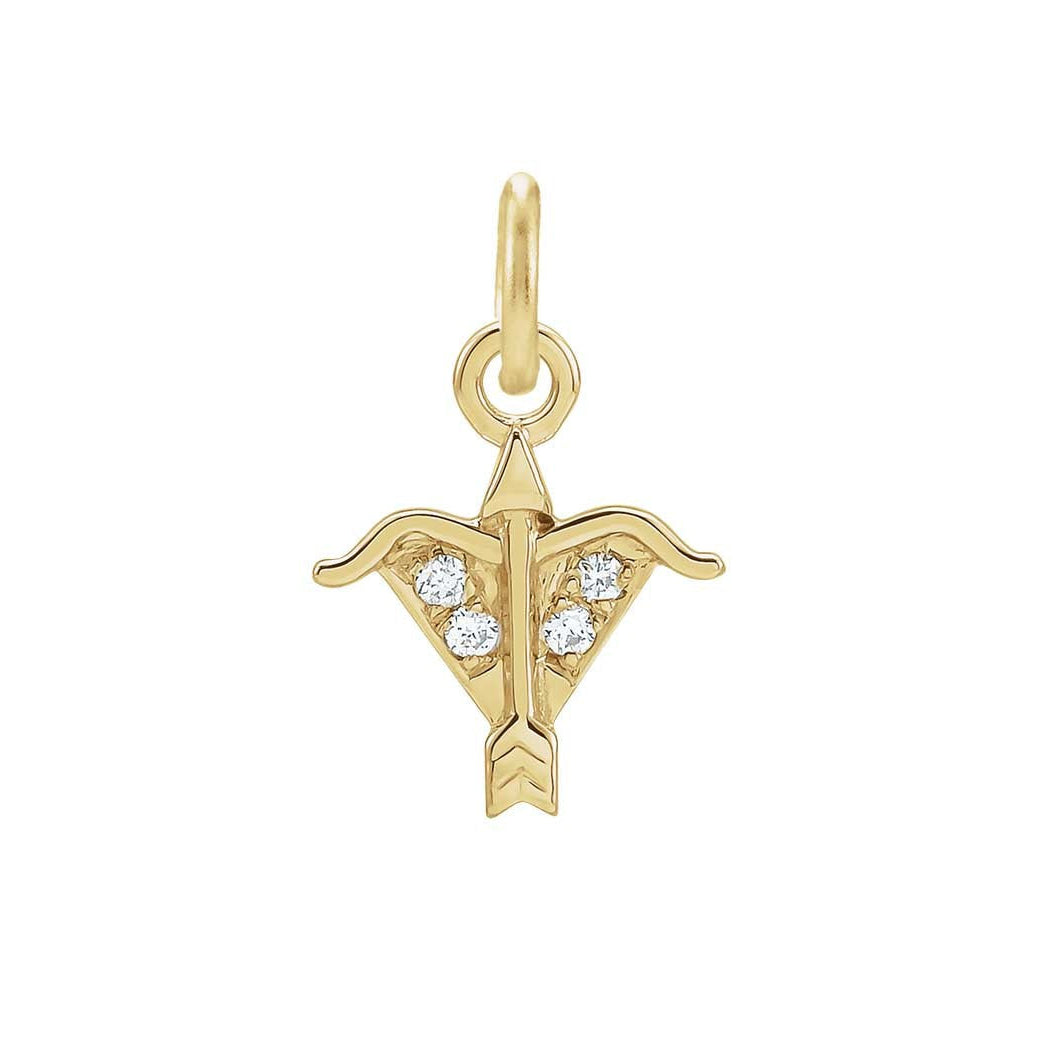Delicate Sagittarius astrology charm featuring tiny diamonds and gold