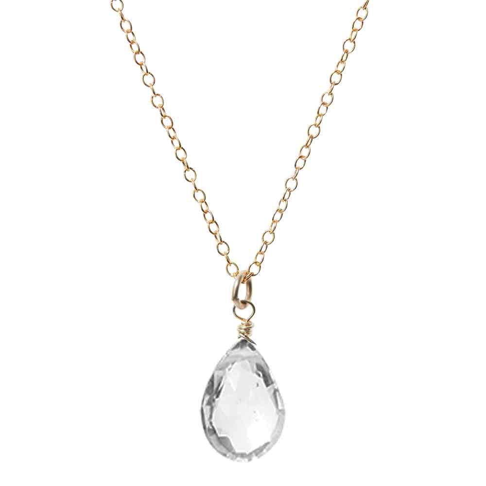 14K yellow gold White Topaz necklace, 14K yellow gold White Topaz gemstone necklace, 14K yellow gold White Topaz birthstone necklace