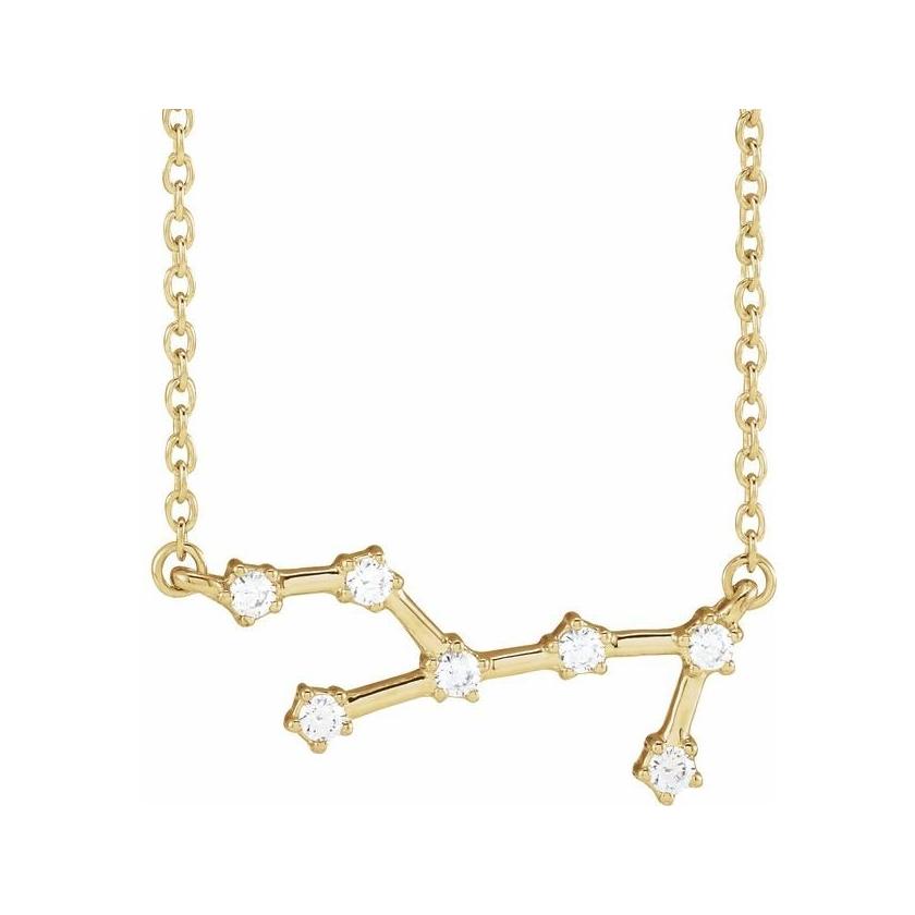 Minimalist Virgo necklace featuring pave diamond constellation in solid gold