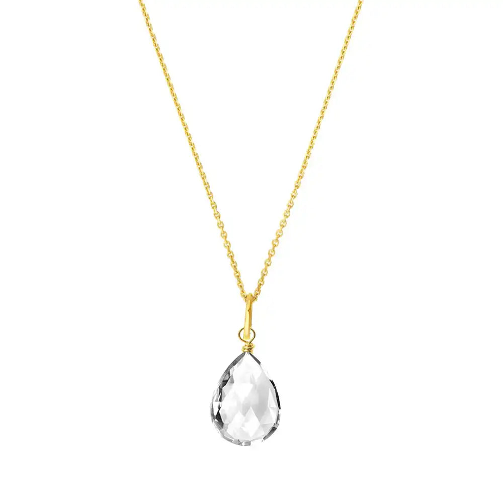 14K yellow gold white topaz necklace with clear gemstone variant--14K-yellow-gold variant--White-Topaz