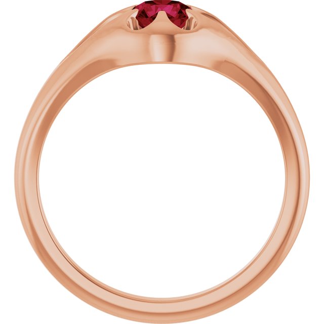 Ruby belcher-set cocktail ring in 14K rose gold, handmade with recycled gold and eco-friendly gemstones.