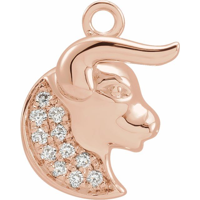 14K rose gold Taurus Diamond Zodiac Charm, Taurus diamond charm, 14K rose gold Taurus charm