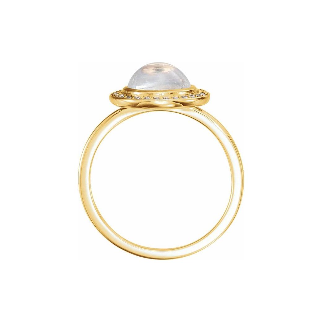 14K Yellow Natural Rainbow Moonstone & 1/8 CTW Natural Diamond Halo-Style Ring