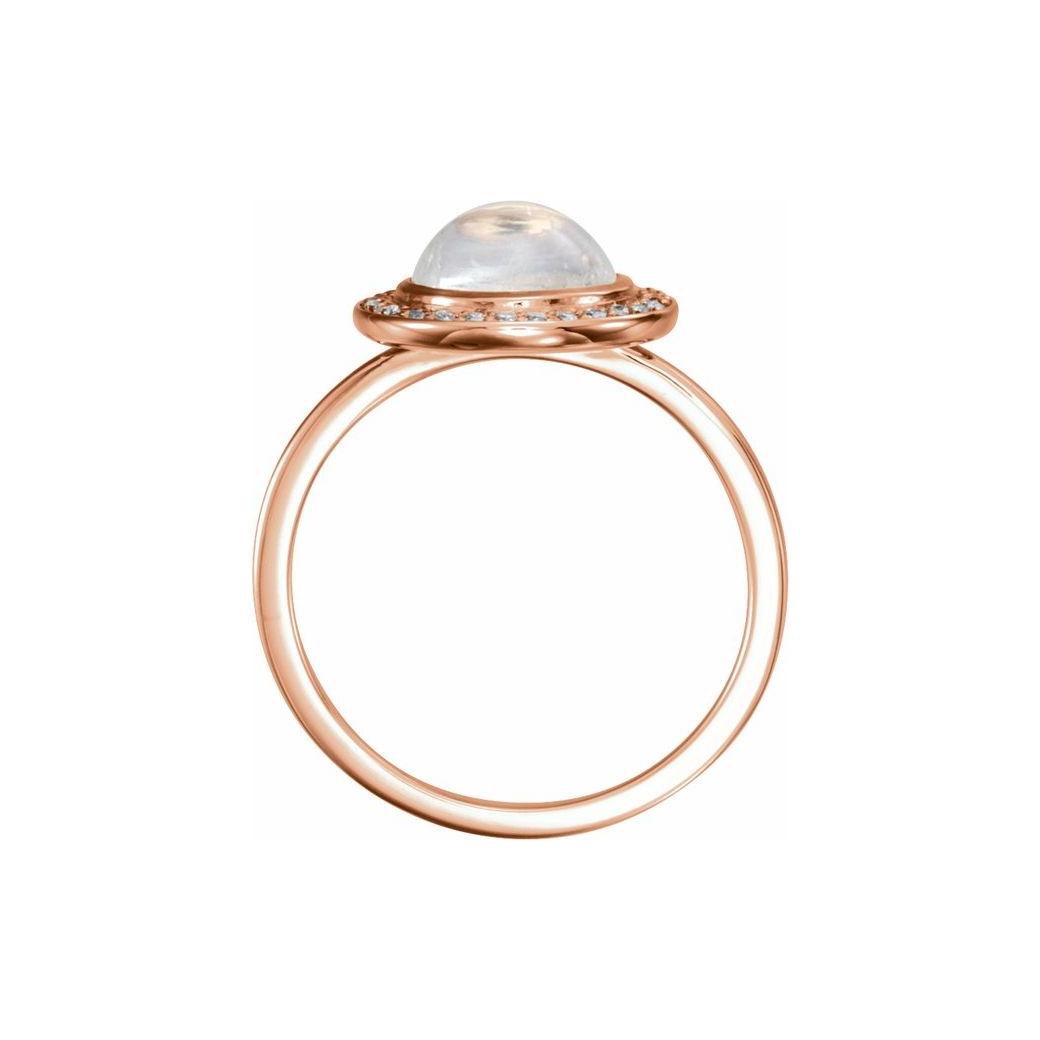 14K Rose Natural Rainbow Moonstone & 1/8 CTW Natural Diamond Halo-Style Ring