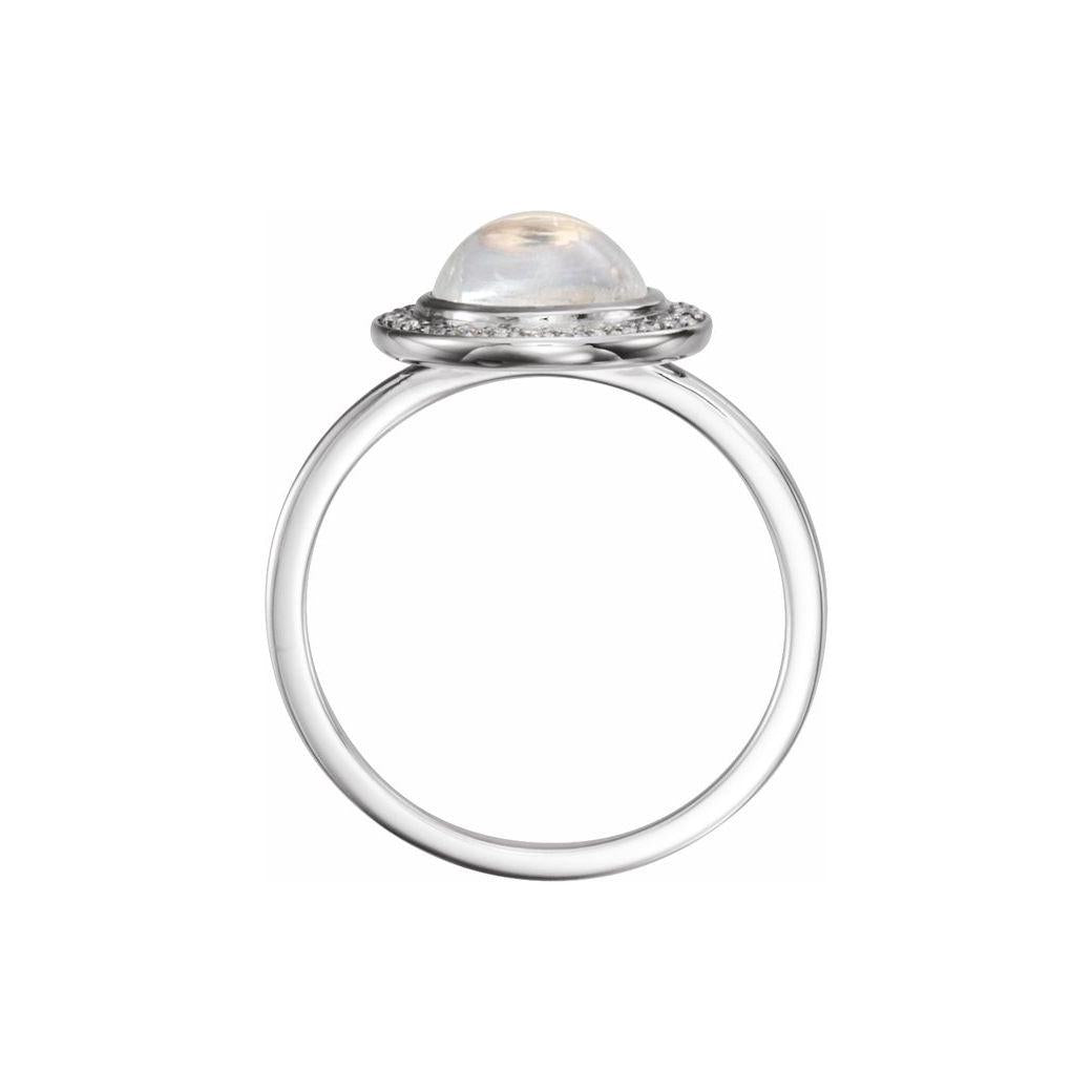 14K White Natural Rainbow Moonstone & 1/8 CTW Natural Diamond Halo-Style Ring