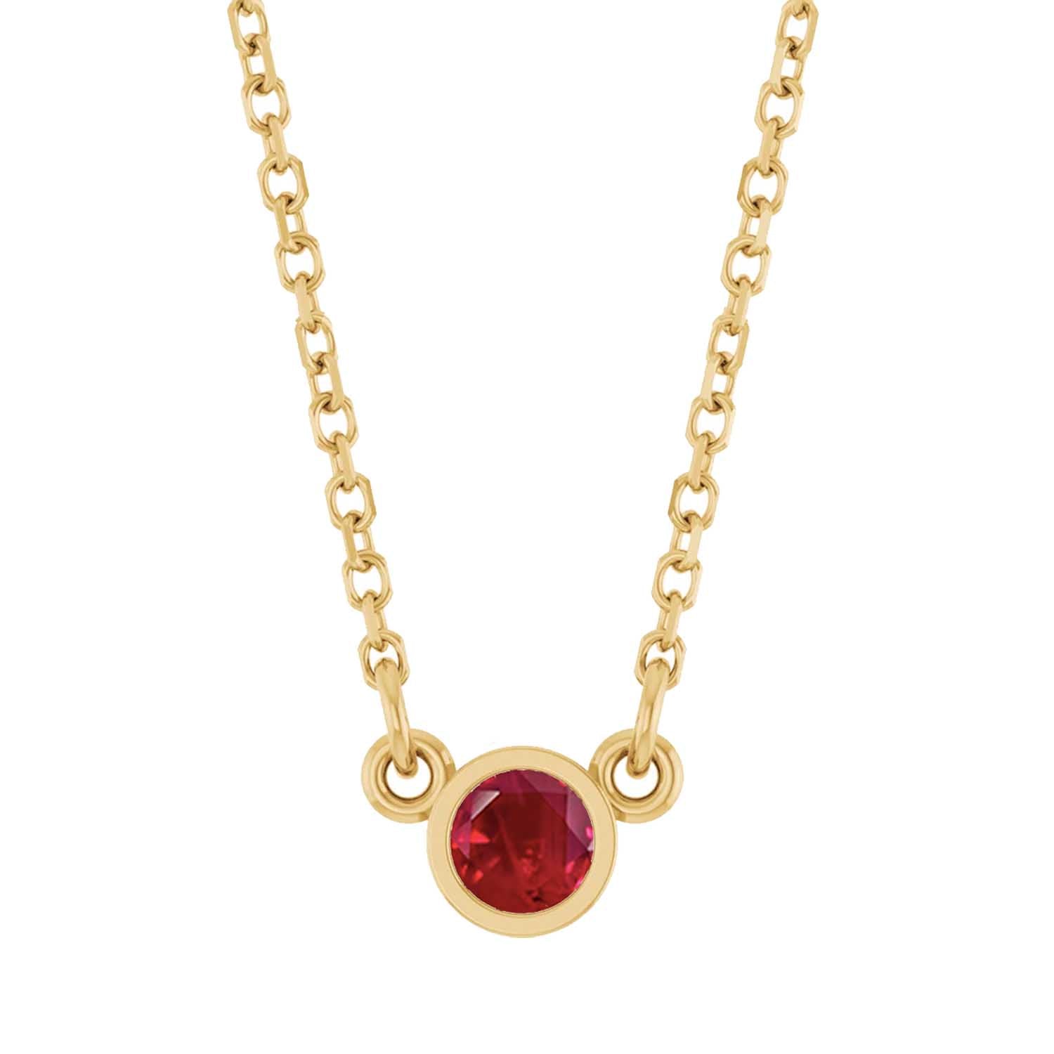 3mm natural ruby bezel necklace July birthstone