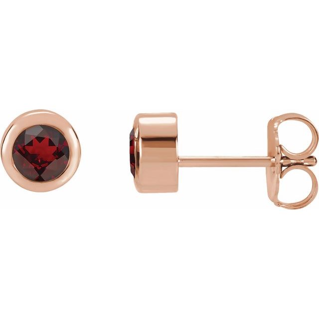 14K rose gold Garnet Bezel-Set Birthstone Stud Earrings,14K rose gold Garnet earrings